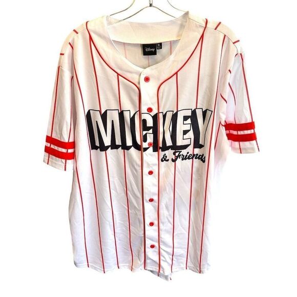 Disney Mickey & Friends Baseball Jersey XL Red Striped Unisex T-Shirt - Picture 1 of 4